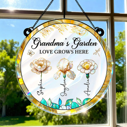 Personalized Acrylic Suncatcher Ornament – Grandma’s Garden “Love Grows Here”, thoughtful gift-ready keepsake for Grandma