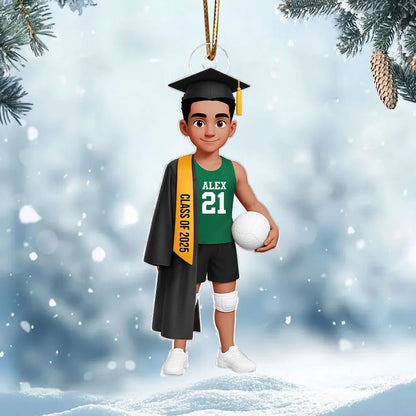 Graduation Volleyball Girl Acrylic Ornament with custom name & year, sporty keepsake gift for students and athletes