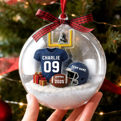 Snow Globe Ornament - Football Jersey, Helmet & Goal Post, Customizable, Christmas Tree Decor, A Unique Gift for Players & Fans