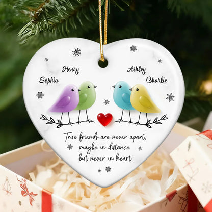 Ceramic Heart Ornament - Colorful Birds, Red Heart & Snowflakes - Unique Gift for Friends, Besties, Long-Distance Bond