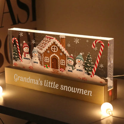 LED Light Plaque, Personalized Grandma's Little Snowmen Gingerbread House, Warm Christmas Glow, Unique Gift for Grandma