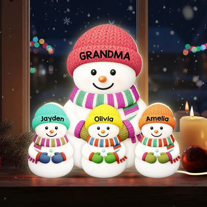 Acrylic Light Box Snowman Family, Personalized Christmas Decor with Soft Warm Glow, Unique Gift for Grandma & Grandpa
