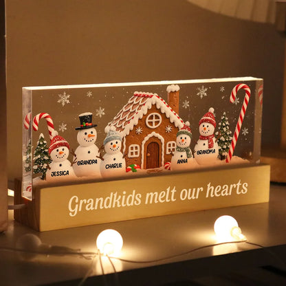 Block LED Light Plaque with Festive Snowy Village, customizable keepsake for family, creative holiday gift