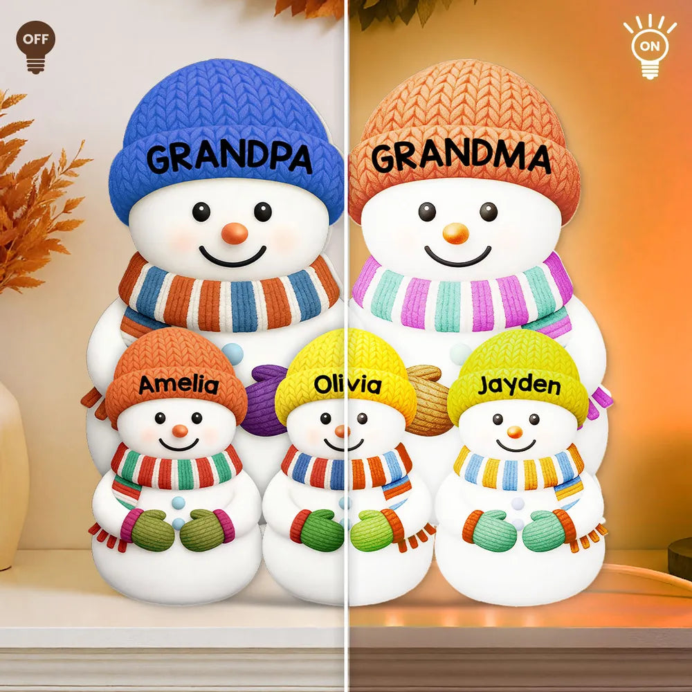 Acrylic Light Box Snowman Family, Personalized Christmas Decor with Soft Warm Glow, Unique Gift for Grandma & Grandpa