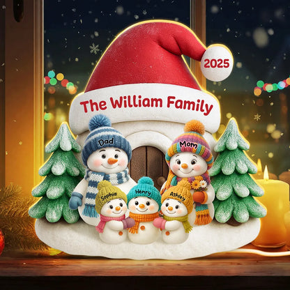Acrylic Light Box with Snowman Family Scene, cozy window glow for holiday décor, heartwarming keepsake, perfect gift for parents and family