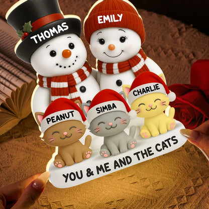 Snowman Family & Pets Acrylic Light Box – Warm Holiday Decor, Perfect Gift for Couples and Pets Lovers