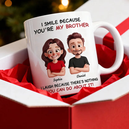 Funny Sibling White Ceramic Mug – Personalized Brother & Sister Cartoon, Playful Quote, Creative Gift for Coworker or Family