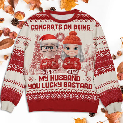 Custom Cartoon Couple Printed Sweatshirt for Husband – Playful Christmas-Inspired Design, One-of-a-Kind Romantic Gift