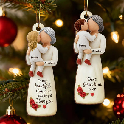 Wooden Ornament - Personalized Grandma & Grandchild Hug, Holiday Tree Decor, unique gift that says 'I love you'
