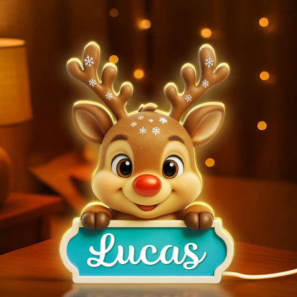 Acrylic Light Box Reindeer Nursery Lamp, Custom Cute Design, Warm Glow, Unique Christmas Gift for Children & Grandchildren
