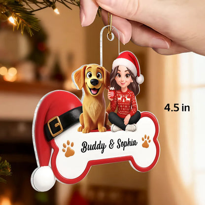 Acrylic Ornament - Personalized Girl with Dog Bone Design for Christmas Tree, unique gift for Dog Lovers