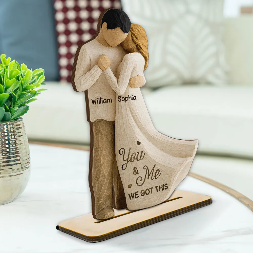 Wooden Plaque Couple Embrace Keepsake, Rustic Wood Decor, You Are My Happy Place, Unique Gift for Him or Her