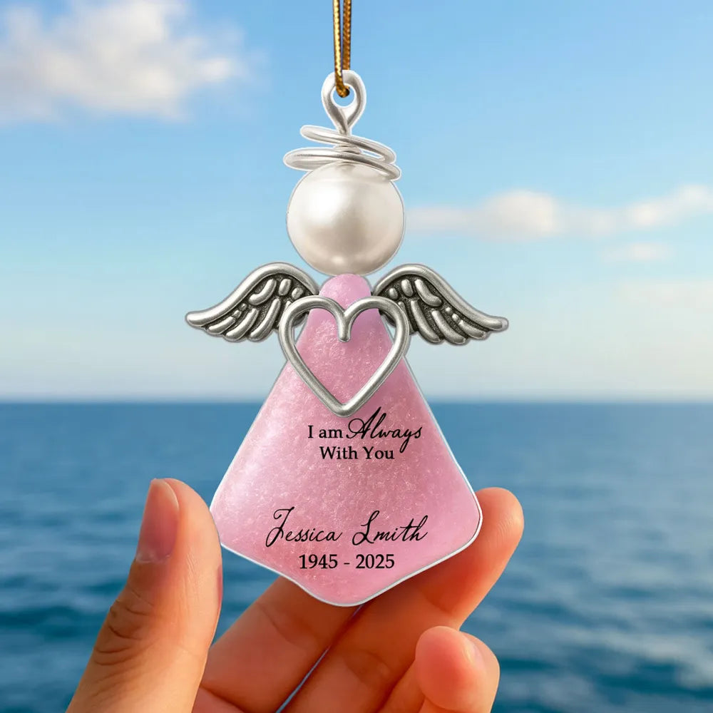 Personalized Acrylic Ornament, Hanging Silver Angel Memorial, Unique Candlelit Remembrance Gift for Family