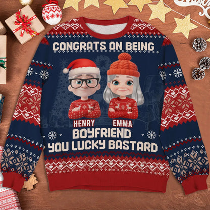Custom Cartoon Couple Printed Sweatshirt for Husband – Playful Christmas-Inspired Design, One-of-a-Kind Romantic Gift