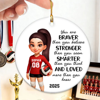 Volleyball Player Ceramic Ornament - Personalized Holiday Tree Decor with uplifting quote, unique gift for daughter