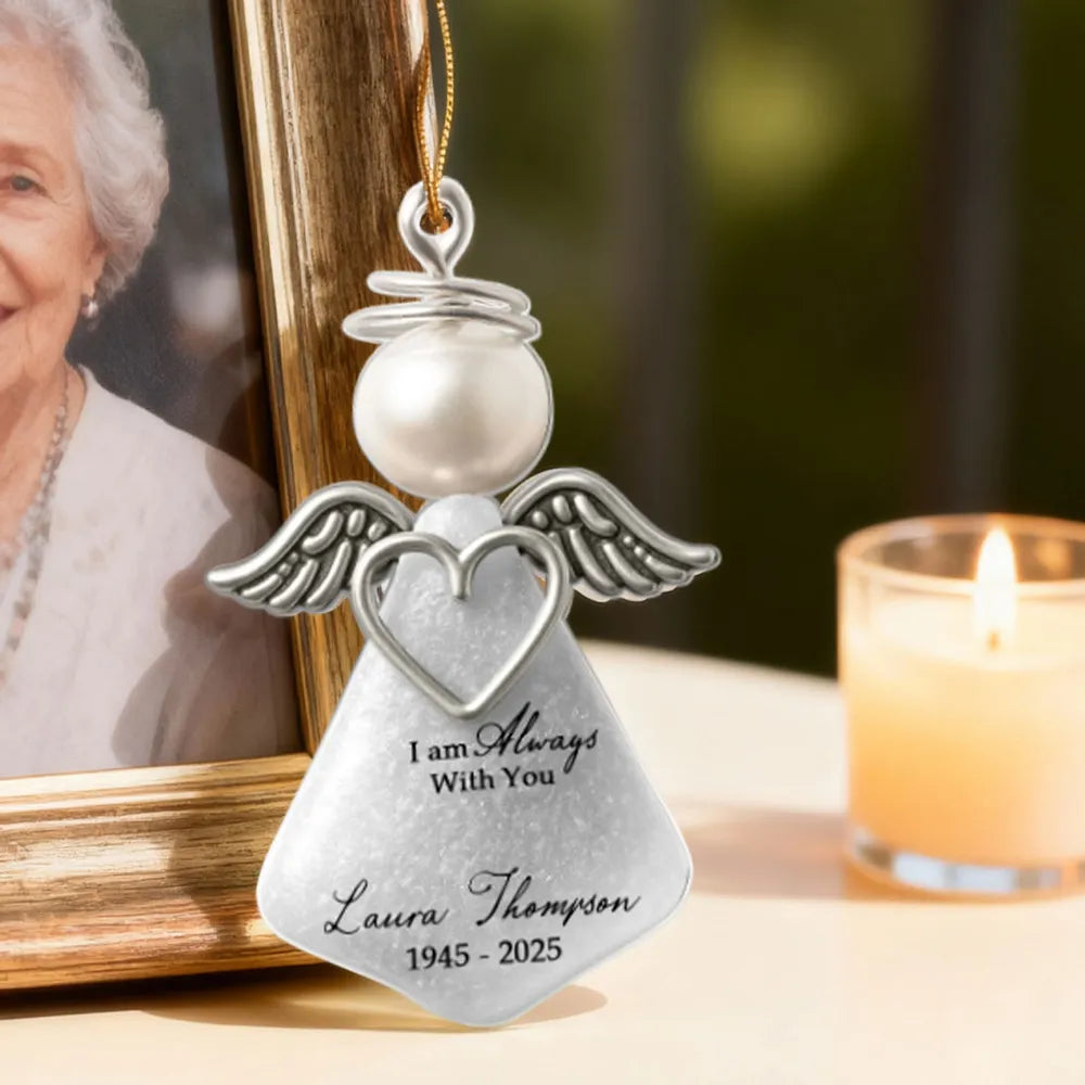 Personalized Acrylic Ornament, Hanging Silver Angel Memorial, Unique Candlelit Remembrance Gift for Family