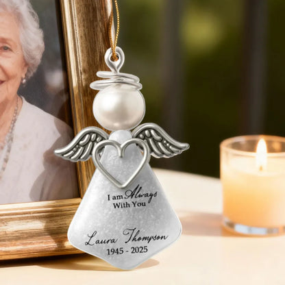 Personalized Acrylic Ornament, Hanging Silver Angel Memorial, Unique Candlelit Remembrance Gift for Family
