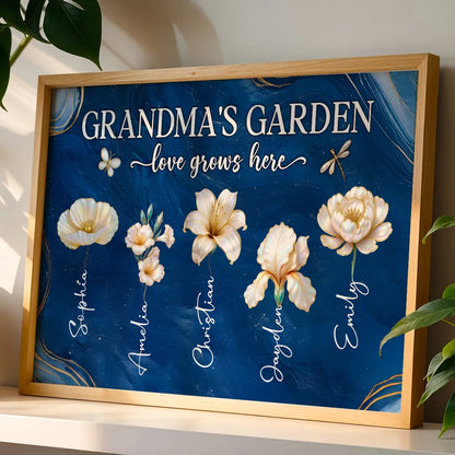 Grandma's Garden Poster - Birth Month Flowers Custom Wall Art for Mother's Day or Birthday, a unique gift for Grandma
