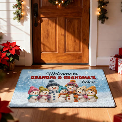Welcome to Grandpa & Grandma’s House — Snowman Family Doormat, a Cozy Gift for Grandparents