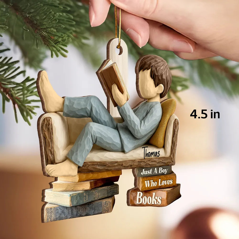 Wooden Ornament for Book Lovers, Cozy Reader on Sofa, Rustic Holiday Decor, A Unique Gift for Daughter or Friend