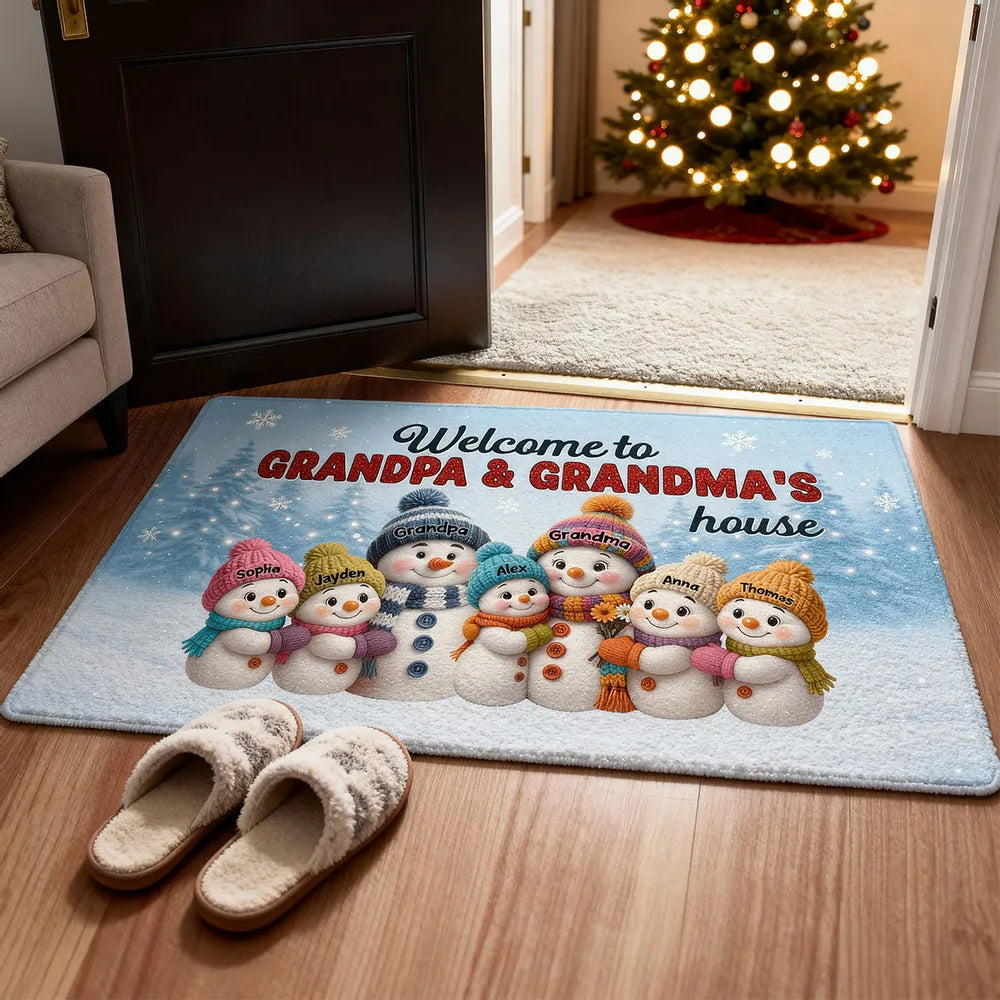 Welcome to Grandpa & Grandma’s House — Snowman Family Doormat, a Cozy Gift for Grandparents