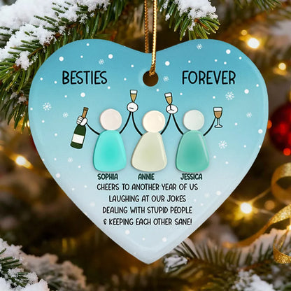Personalized Besties Heart Ornament – Double-Layer Ceramic & Acrylic Design with Sea-Glass Look, Friendship Holiday Gift