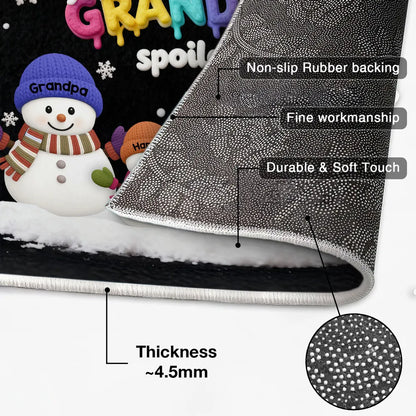 Doormat Personalized Snowman Family for Entryway, Grandkids Spoiled Here, cozy winter look, unique gift for Grandparents