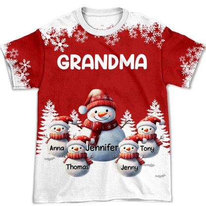 Classic Tee - Snowman Grandma Christmas Design, Soft Cotton, Snowy Forest Scene, a unique gift for Grandma