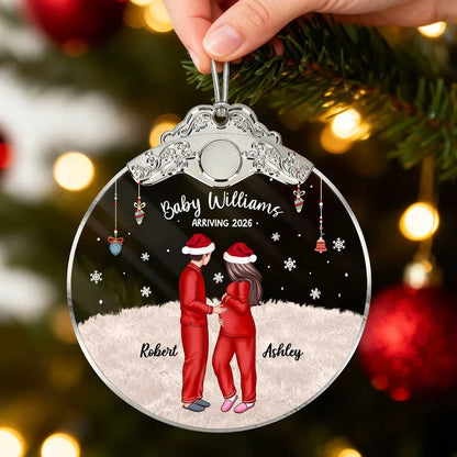 Personalized Silver Capped Glass Ornament for Expecting Parents with Pets, Cozy Christmas Keepsake, Unique Family Gift