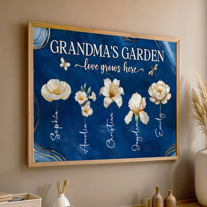 Grandma's Garden Poster - Birth Month Flowers Custom Wall Art for Mother's Day or Birthday, a unique gift for Grandma