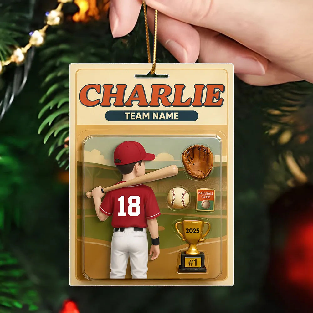 Baseball Player Custom Figure 3D Effect - Personalized Acrylic Ornament - Christmas Gift for Son, Daughter, Grandkids
