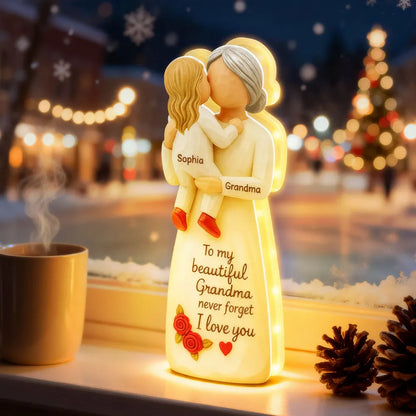 Acrylic Light Box, Hugging Grandma & Grandchild, Warm Glow for Bedroom or Shelf, a unique gift with 'I love you'