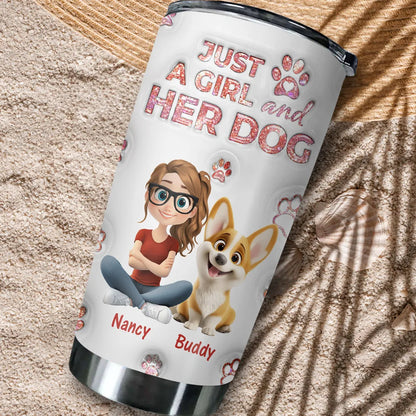Personalized Insulated Travel Tumbler for Dog Moms, Just a Girl and Her Dog Art, Cute Unique Gift for Pet Lovers