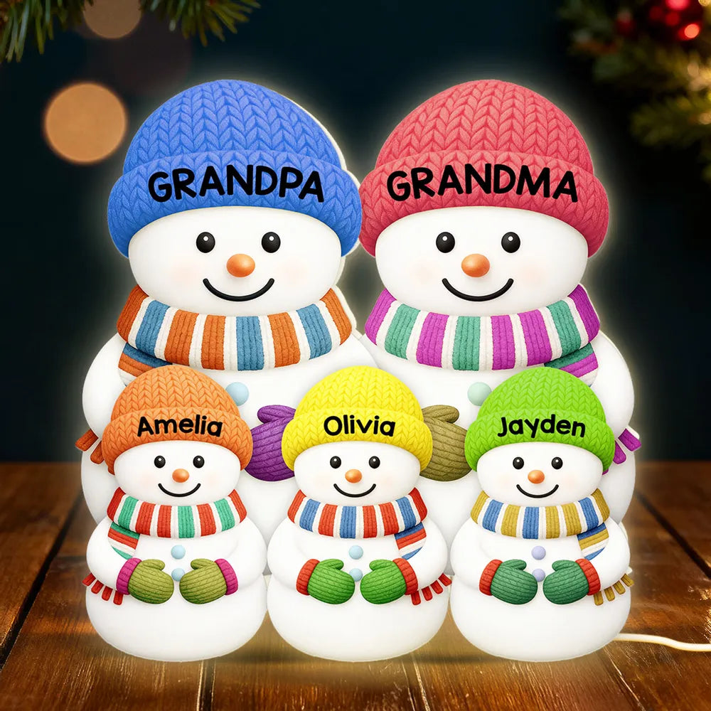 Acrylic Light Box Snowman Family, Personalized Christmas Decor with Soft Warm Glow, Unique Gift for Grandma & Grandpa