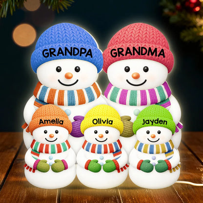 Acrylic Light Box Snowman Family, Personalized Christmas Decor with Soft Warm Glow, Unique Gift for Grandma & Grandpa