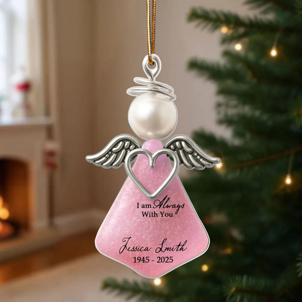 Personalized Acrylic Ornament, Hanging Silver Angel Memorial, Unique Candlelit Remembrance Gift for Family