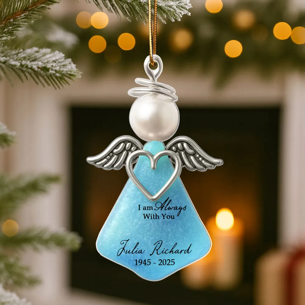 Personalized Acrylic Ornament, Hanging Silver Angel Memorial, Unique Candlelit Remembrance Gift for Family