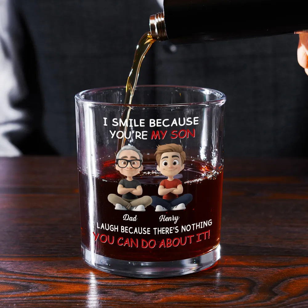 Personalized Dad and Son Whiskey Glass — Clear Print, Perfect Gift for Father’s Day