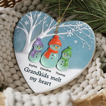 Grandkids Melt My Heart Ceramic Heart Ornament – A Warm Gift for Grandma from Her Grandkids