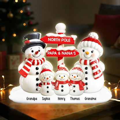 Personalized Acrylic Light Box with Snowman Family, North Pole Sign & Soft Warm Glow – Cute Christmas Decor & Unique Gift for Grandparents