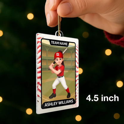 Baseball Card Acrylic Ornament, Cute Batting Pose, unique Christmas gift for Son, Daughter, Grandson or Granddaughter