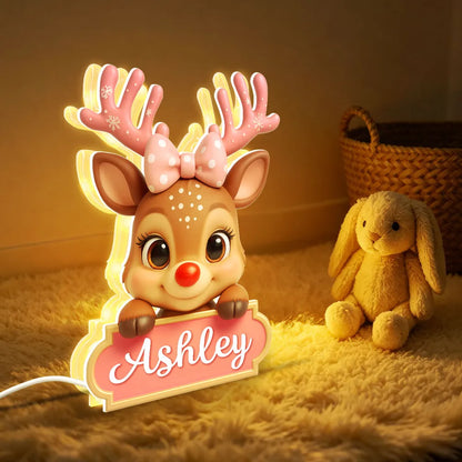 Acrylic Light Box Reindeer Nursery Lamp, Custom Cute Design, Warm Glow, Unique Christmas Gift for Children & Grandchildren