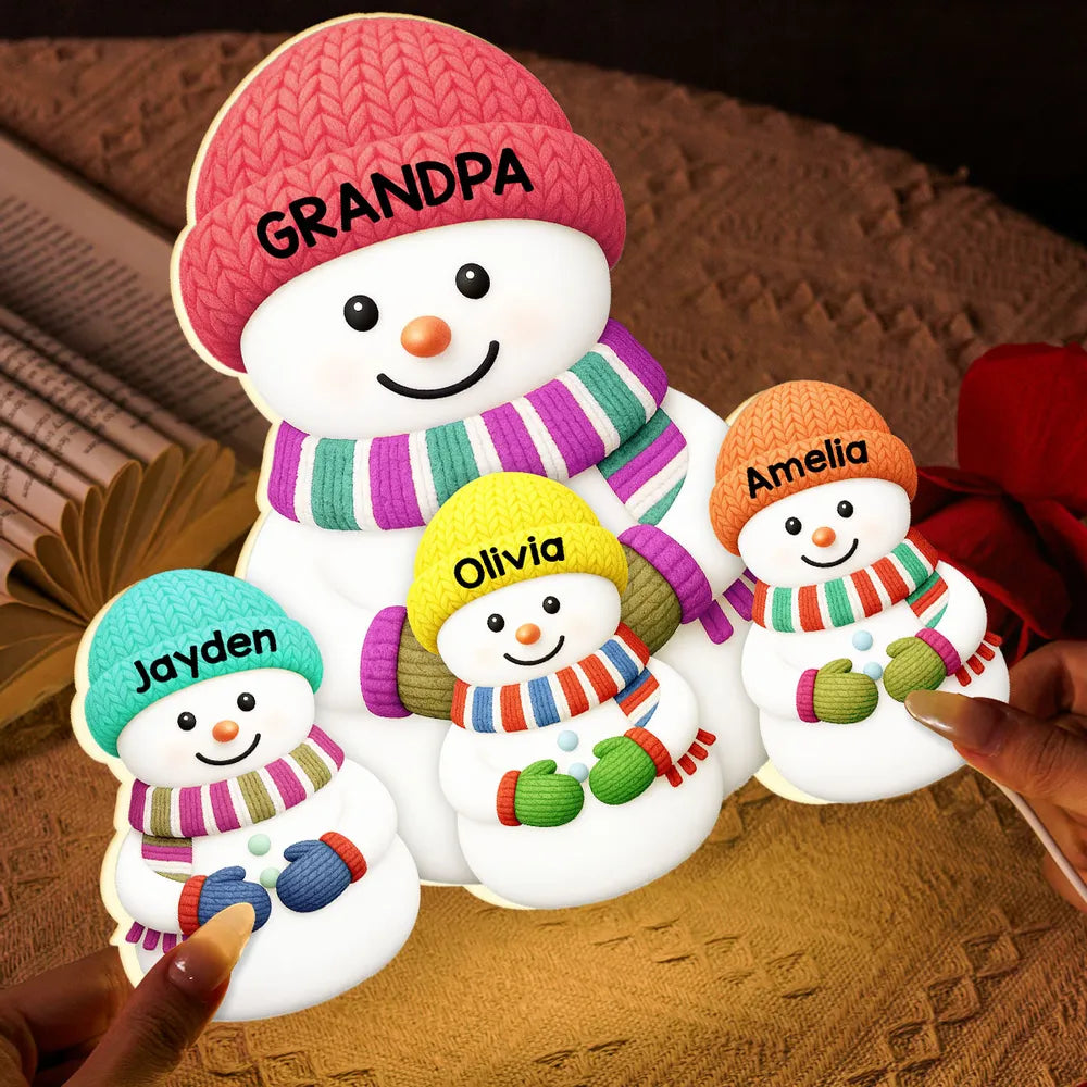 Acrylic Light Box Snowman Family, Personalized Christmas Decor with Soft Warm Glow, Unique Gift for Grandma & Grandpa