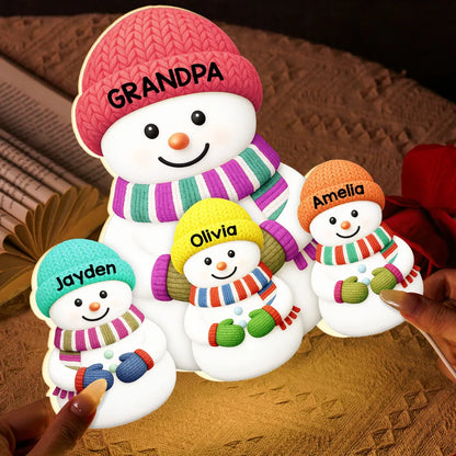 Acrylic Light Box Snowman Family, Personalized Christmas Decor with Soft Warm Glow, Unique Gift for Grandma & Grandpa