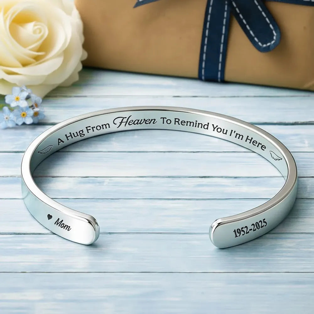 Personalized Stainless Steel Cuff Bracelet, A Hug From Heaven, Unique Memorial Gift