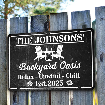 Personalized Rectangular Iron Sign, Backyard Oasis Decor, Unique Creative Gift for Family Patio