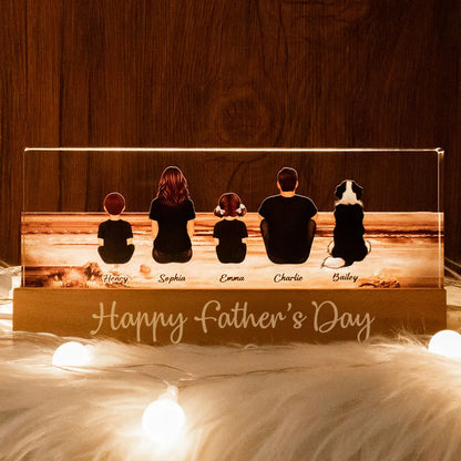 Block LED Light Plaque with Family Back View, Warm Father's Day Design, Bright and Heartfelt Gift for Dad