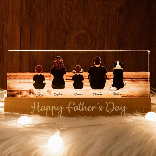 Block LED Light Plaque with Family Back View, Warm Father's Day Design, Bright and Heartfelt Gift for Dad
