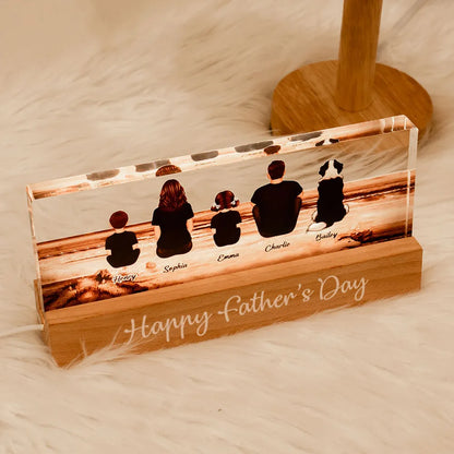 Block LED Light Plaque with Family Back View, Warm Father's Day Design, Bright and Heartfelt Gift for Dad