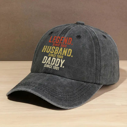Personalized Washed Denim Baseball Cap with Legend Husband Daddy Quote - Vintage Look Everyday Wear Unique Gift for Dad